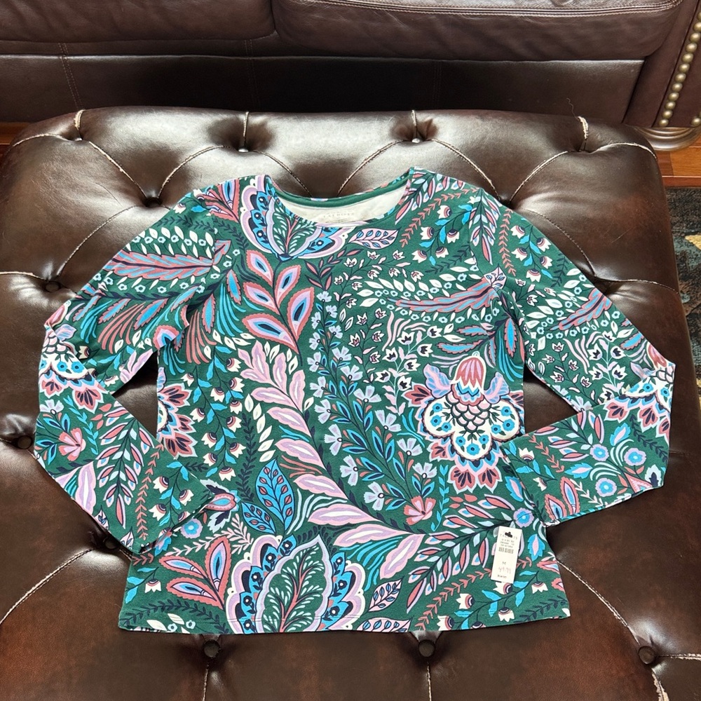 Talbots Teal Floral-Paisley Long Sleeve Tee